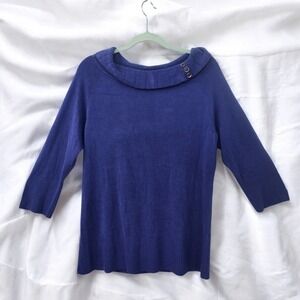 RQT Cowl Neck Knit Sweater 3/4‎ Sleeve Pullover Top Woman Extra Large Blue/Lilac
